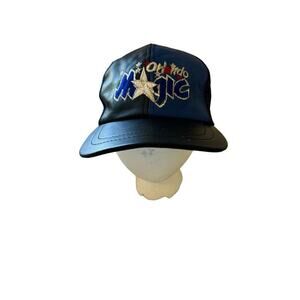 Vintage RARE 90’s Orlando Magic NBA Basketball Blk/Blu Leather SnapBack Hat - OS